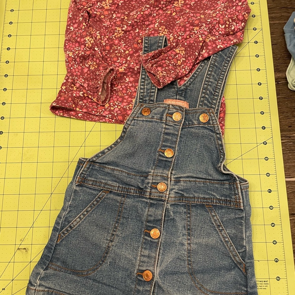 BCBGirls Red Floral Top and Denim Overall Set